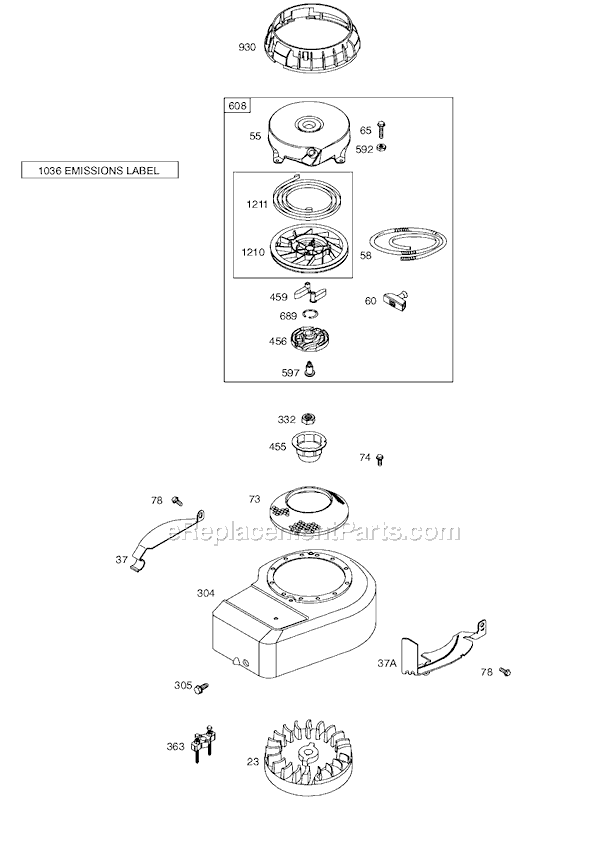 Page E Diagram and Parts List for 9H900SERIES  Briggs and Stratton Engine